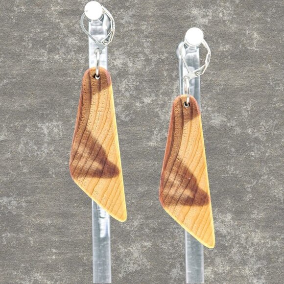Modern Wood Earrings Handcrafted Sterling Silver - Picture 4 of 5
